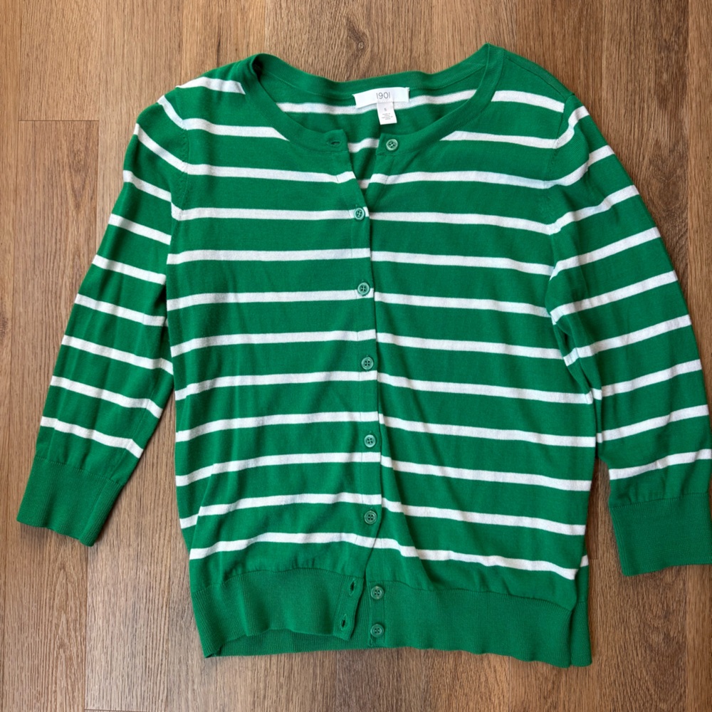 1901 Stripes Green Cardigan Size Small